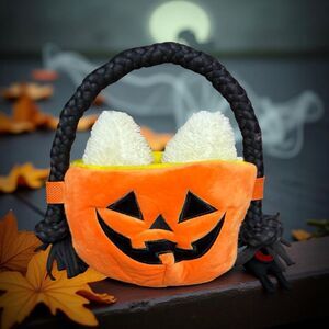 NEW Bark Box Fall Sweet Squeak Swag Bag Candy Corn Pumpkin Plush Basket